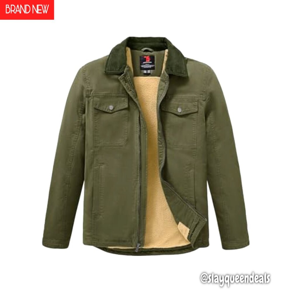 Men's Heavyweight Sherpa-Lined Work Jacket, 5 Pockets, Full Zip, Cotton - Picture 2 of 8